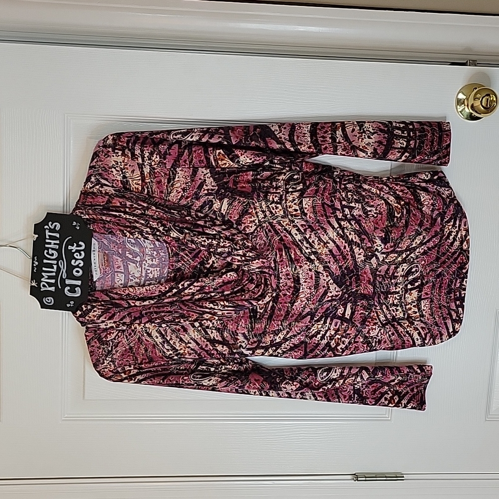 Peter Nygard Blouse with Match Scarf Medium Purple Gold Black Long Sleeve